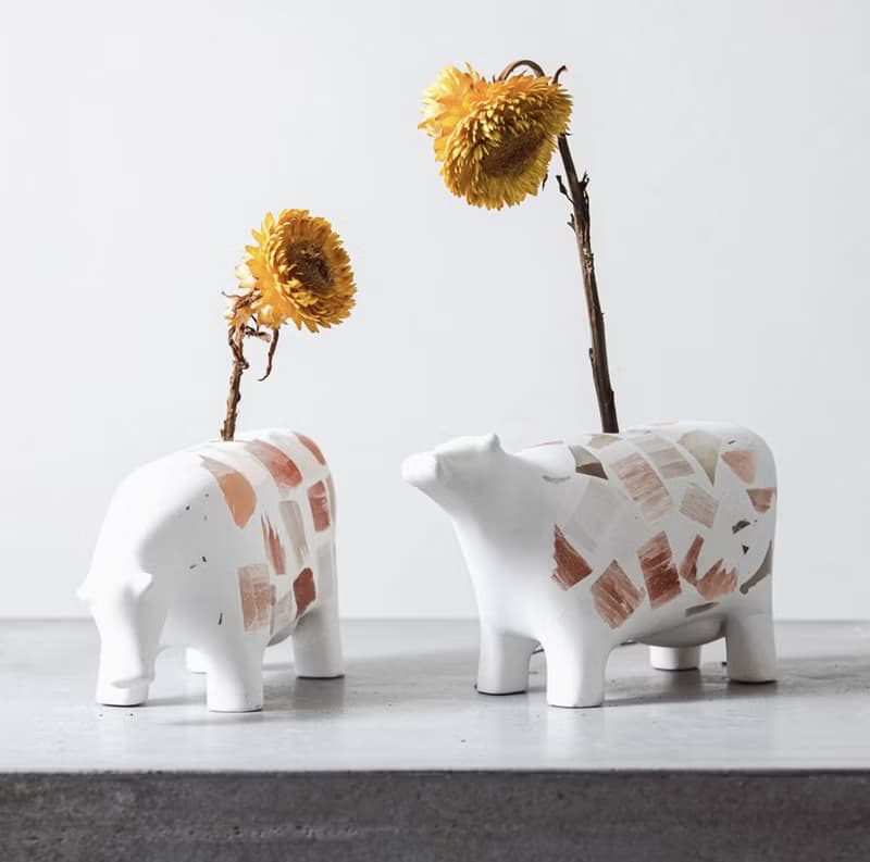 礦石花岩 奶牛香插花插 手工擺件 手工製