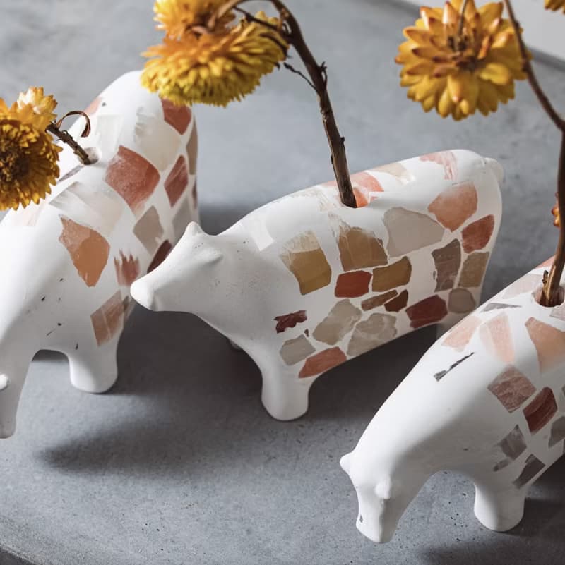 礦石花岩 奶牛香插花插 手工擺件 手工製