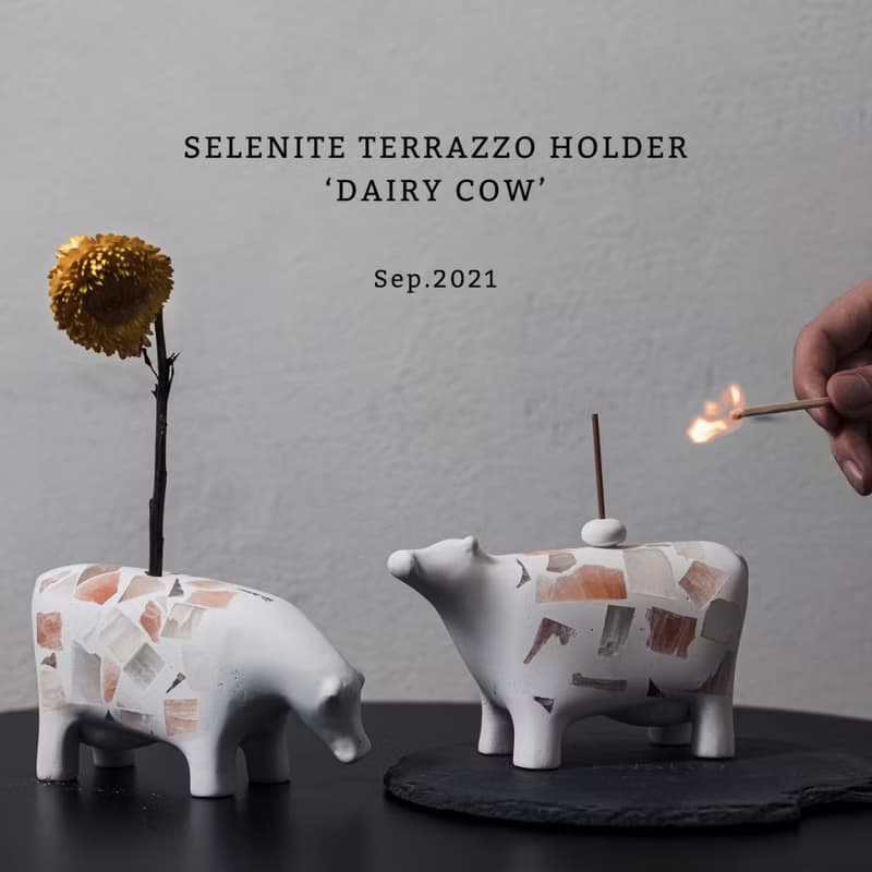 礦石花岩 奶牛香插花插 手工擺件 手工製