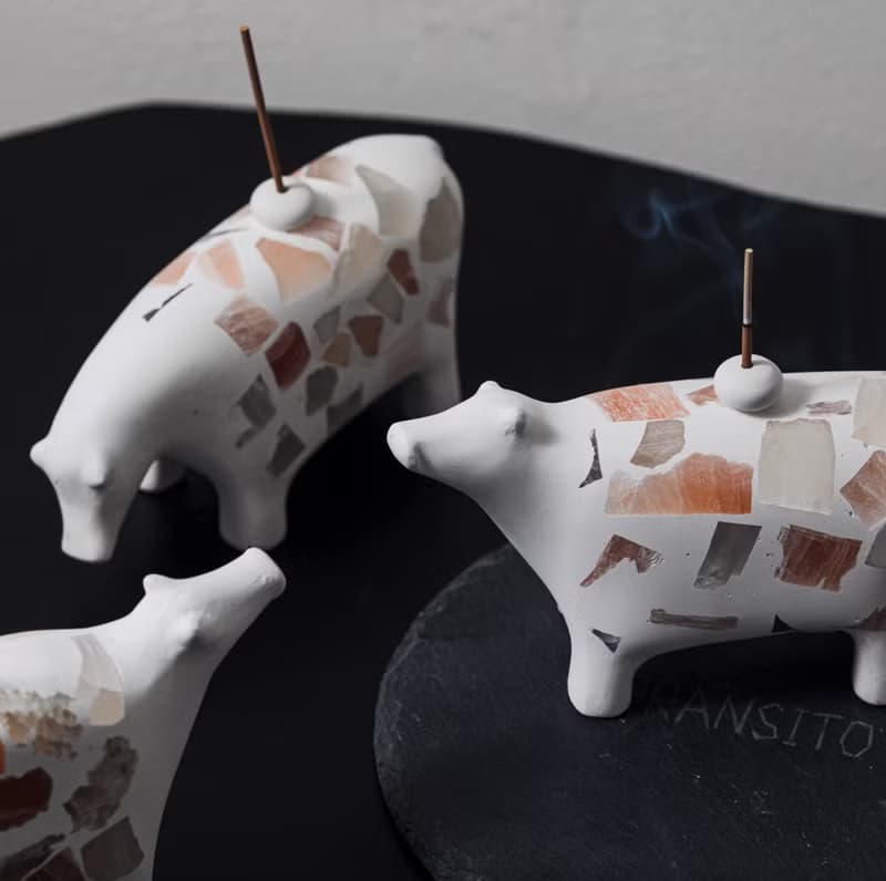 礦石花岩 奶牛香插花插 手工擺件 手工製