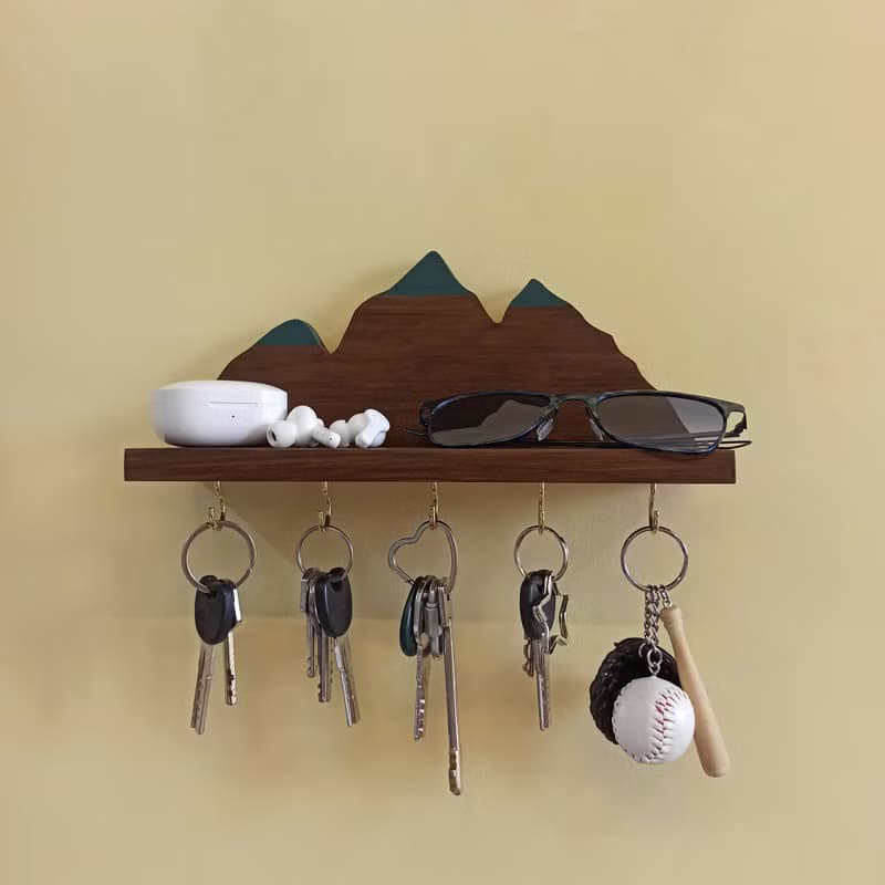 Handcrafted Wooden Mountain-shaped Key Holder Shelf