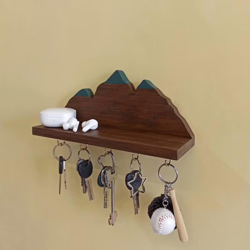 Handcrafted Wooden Mountain-shaped Key Holder Shelf