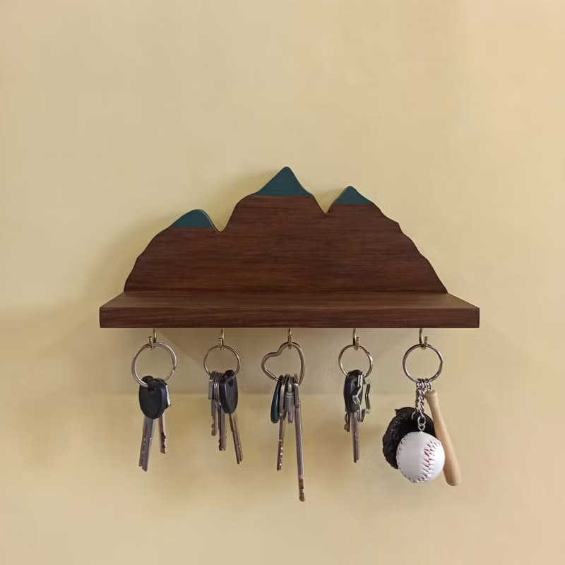 Handcrafted Wooden Mountain-shaped Key Holder Shelf