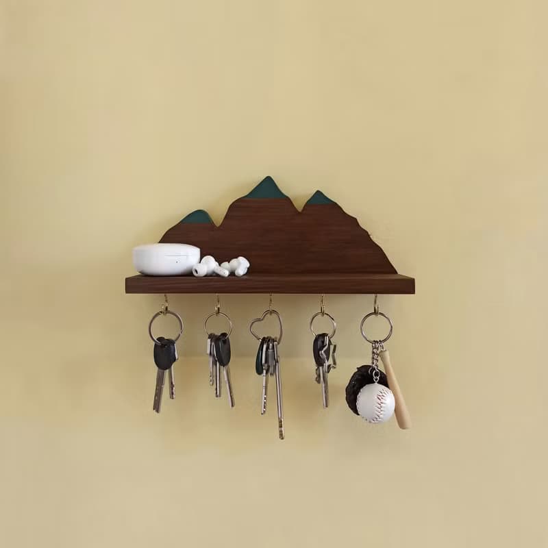 Handcrafted Wooden Mountain-shaped Key Holder Shelf