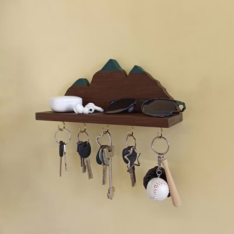 Handcrafted Wooden Mountain-shaped Key Holder Shelf