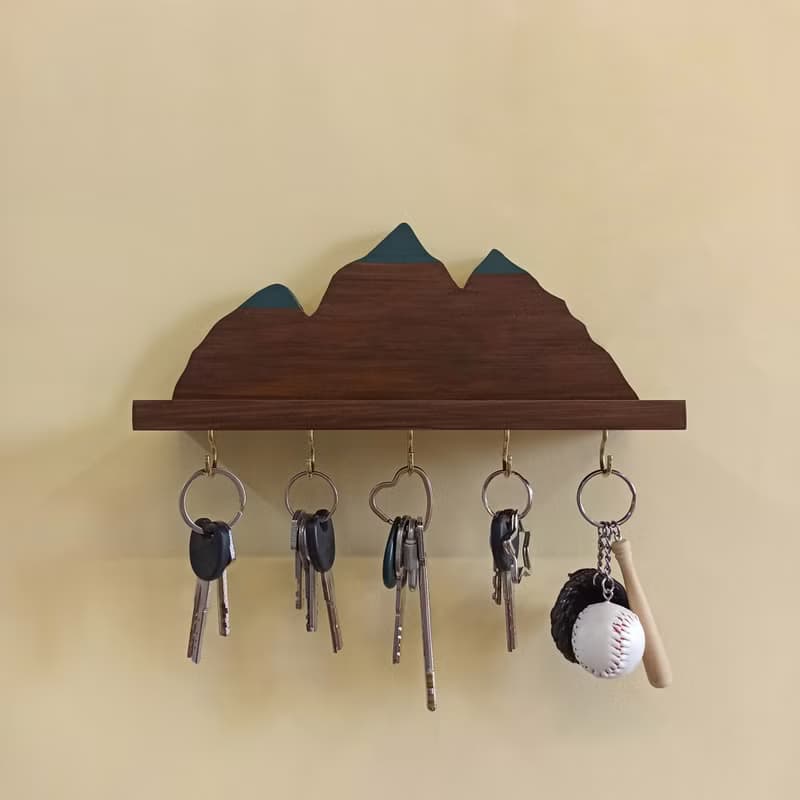 Handcrafted Wooden Mountain-shaped Key Holder Shelf