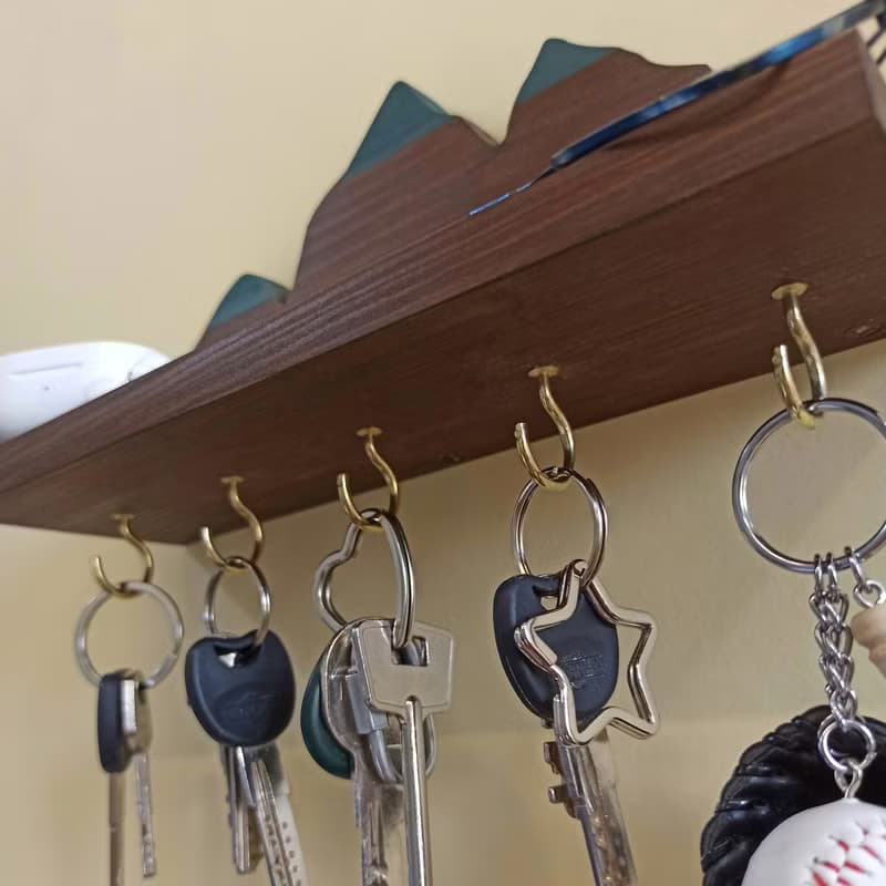 Handcrafted Wooden Mountain-shaped Key Holder Shelf