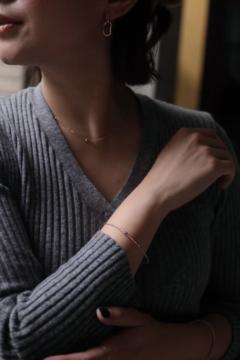 14K 彈性金條寶石手鍊