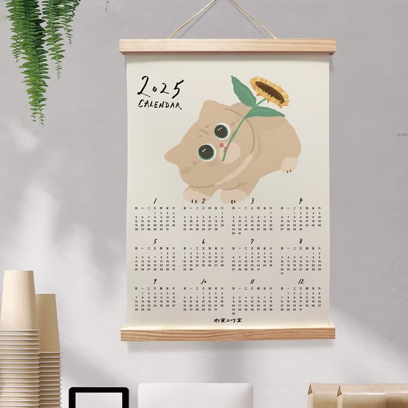森蕗插畫 2025年曆 貓咪向日葵掛曆海報居家裝飾房間裝飾牆壁裝飾