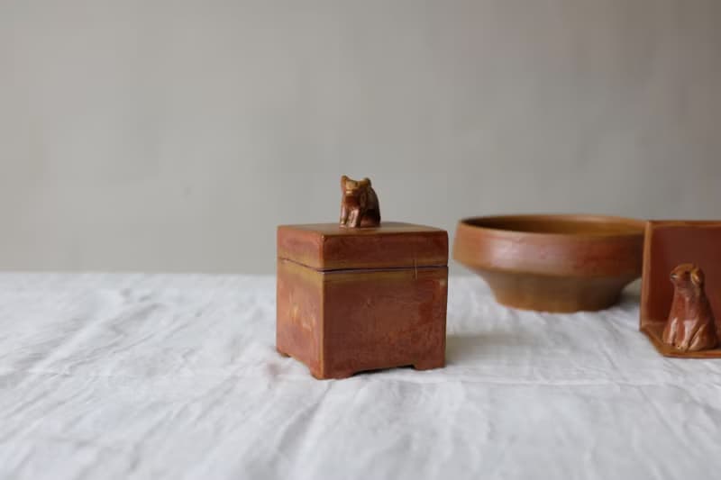 茶葉褐 小貓陶盒