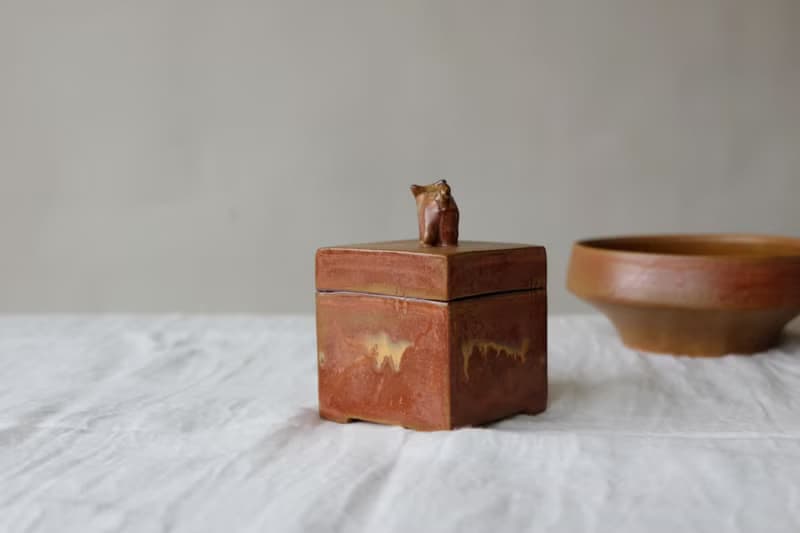 茶葉褐 小貓陶盒