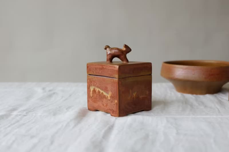 茶葉褐 小貓陶盒