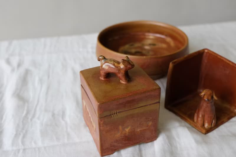 茶葉褐 小貓陶盒