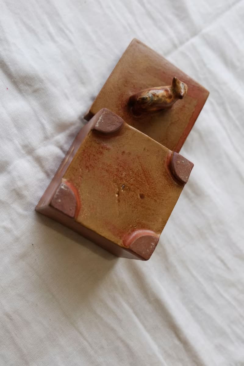 茶葉褐 小貓陶盒