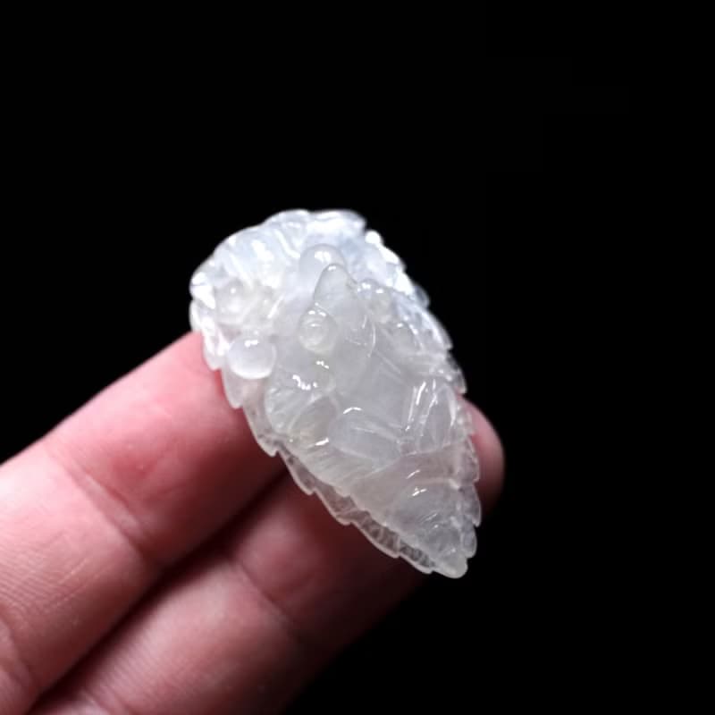 冰種翡翠巧雕呱呱來財一葉致富 | 天然緬甸玉翡翠A貨 | 送禮