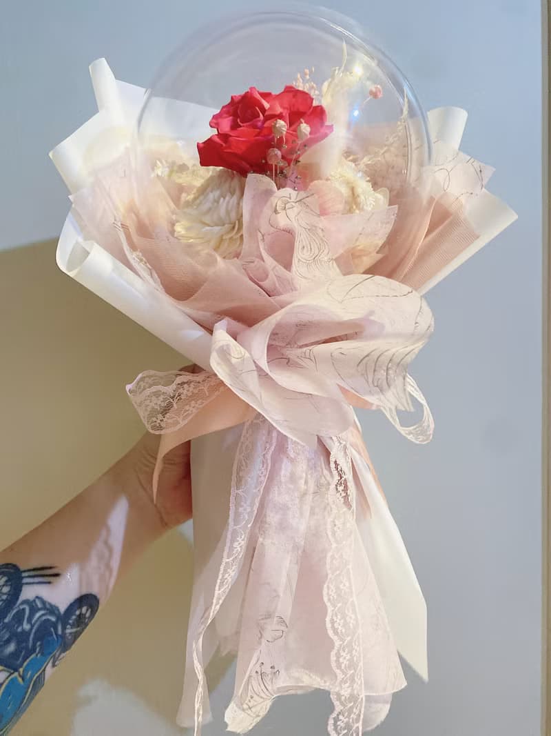 桃色粉色永生花波波球花束/戀愛色系/送自己也適合/招桃花花束