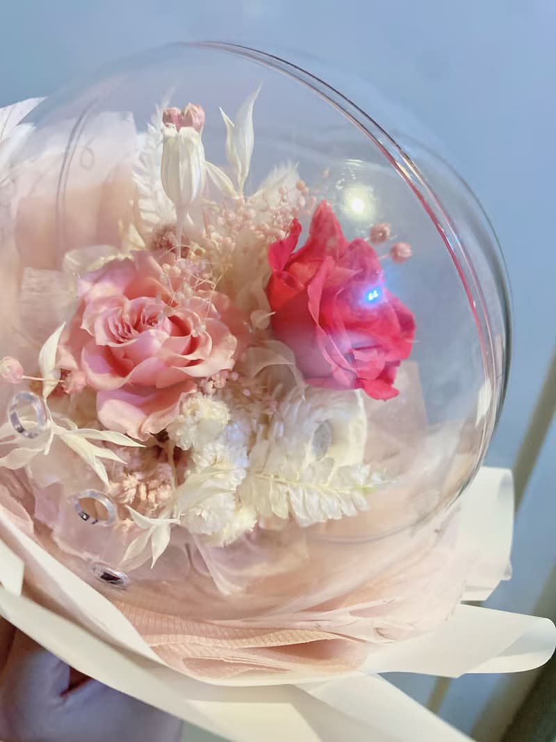 桃色粉色永生花波波球花束/戀愛色系/送自己也適合/招桃花花束