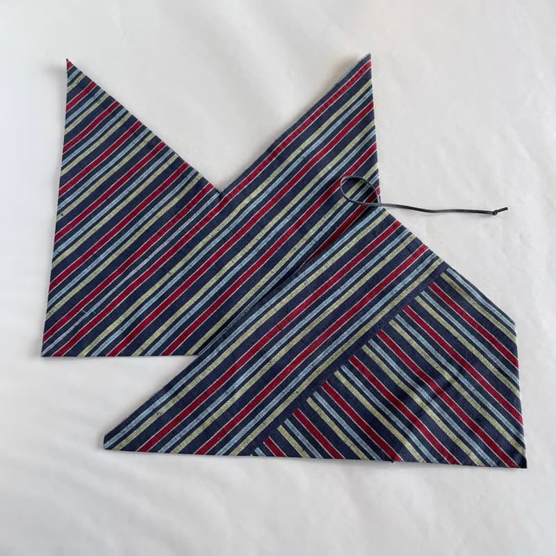 【１点もの】お弁当袋セット あずま袋と箸袋 木綿 着物地 紺に赤・黄・水色の縞