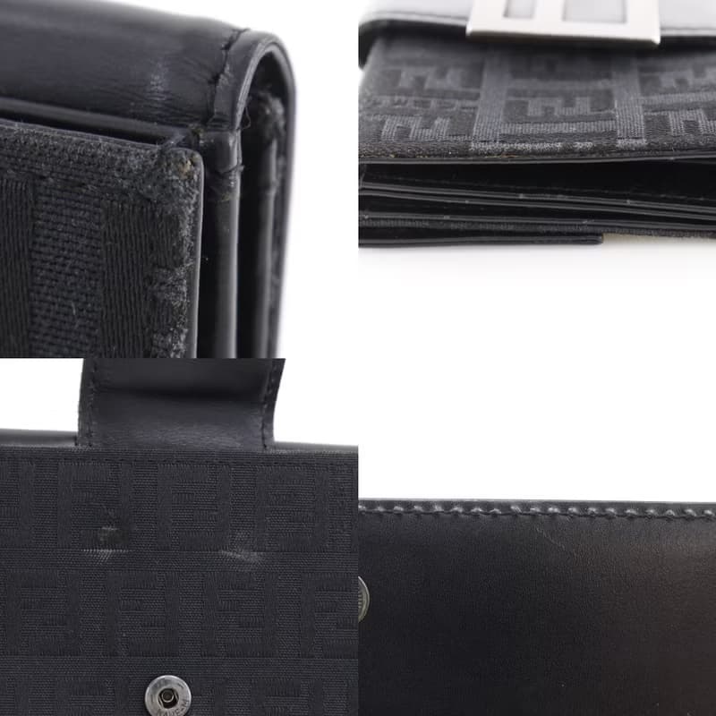 【日本直送】フェンディ FENDI ズッキーノ 二つ折り財布 FFプレート ナイロンキャンバス × レザー 黒 レディース【中古】