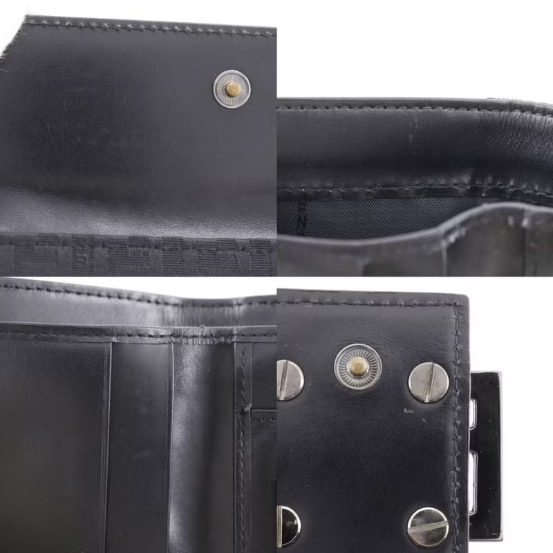 【日本直送】フェンディ FENDI ズッキーノ 二つ折り財布 FFプレート ナイロンキャンバス × レザー 黒 レディース【中古】
