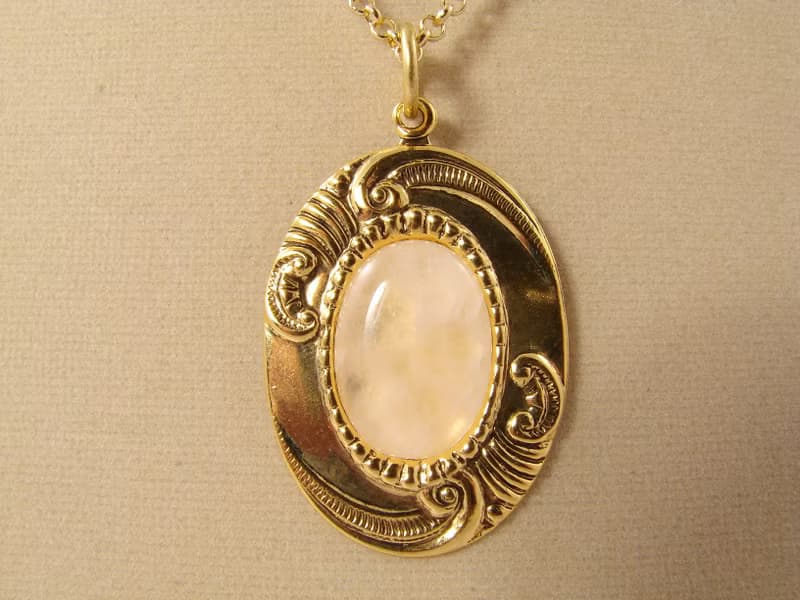 Rose Quartz Necklace Pink Stone Golden Oval Gemstone Pendant Necklace Jewelry