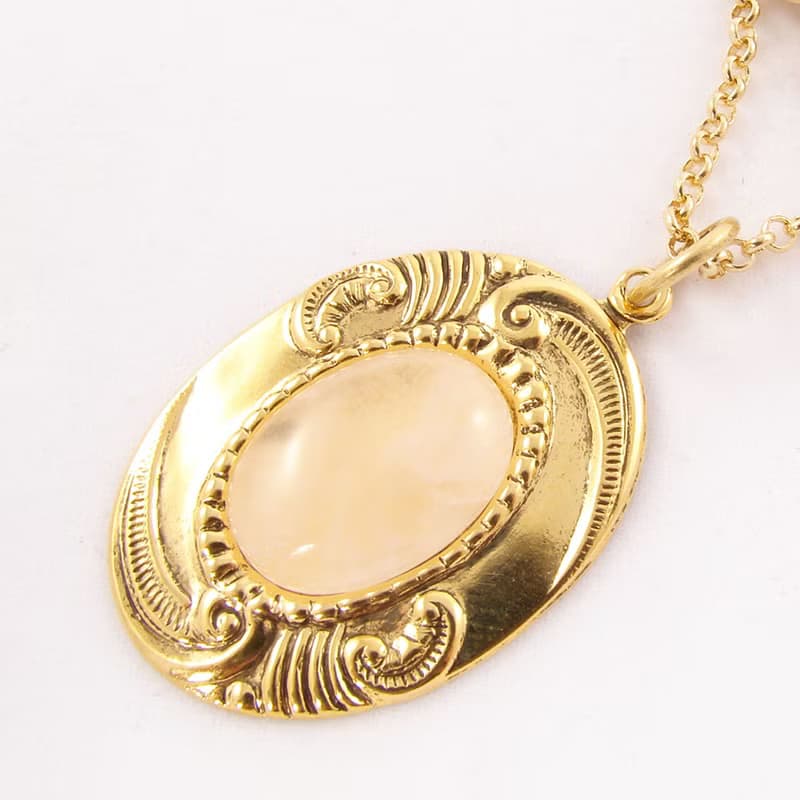 Rose Quartz Necklace Pink Stone Golden Oval Gemstone Pendant Necklace Jewelry