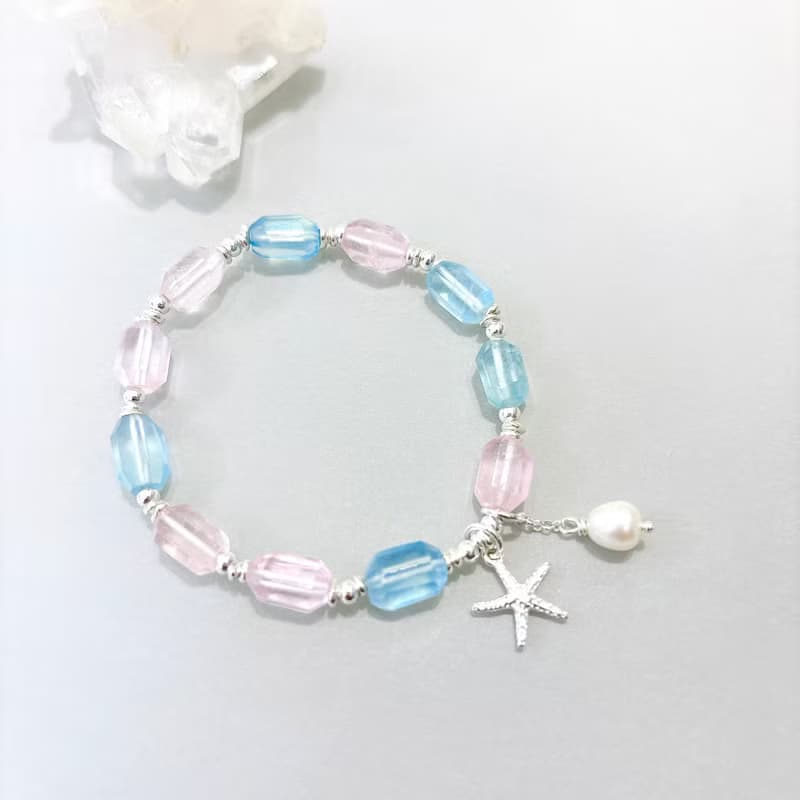 Ops Morganite bracelet-摩根石/銀/粉嫩/天然石/手鍊/彈性/珍珠