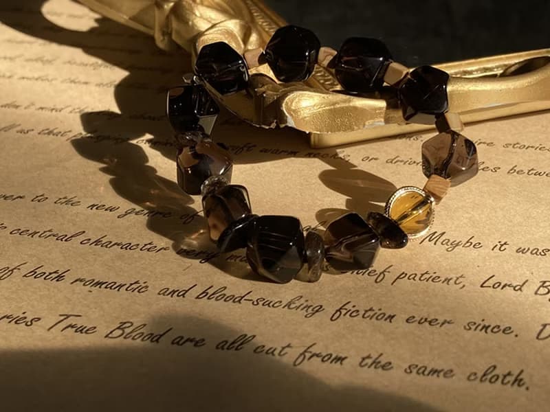 【電報裡的摩斯密碼－同生之約。手鍊】茶晶、木紋石、茶黃晶