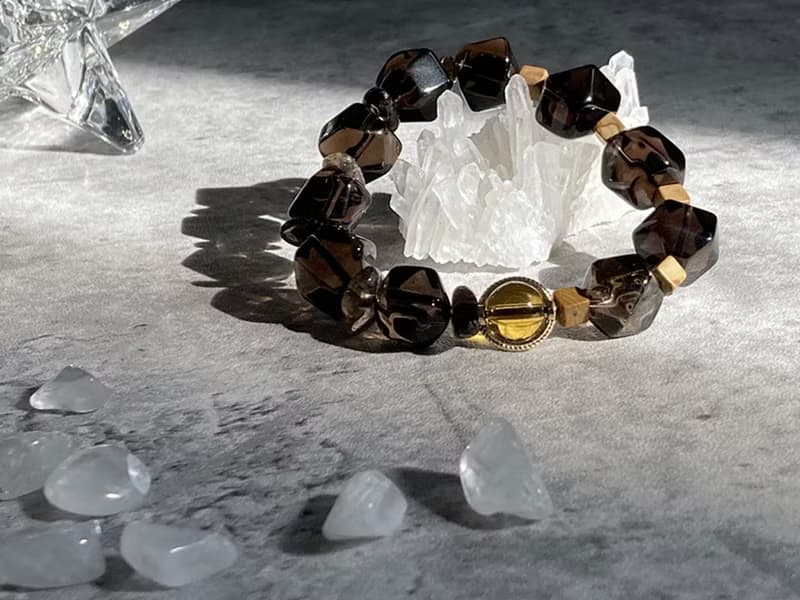 【電報裡的摩斯密碼－同生之約。手鍊】茶晶、木紋石、茶黃晶