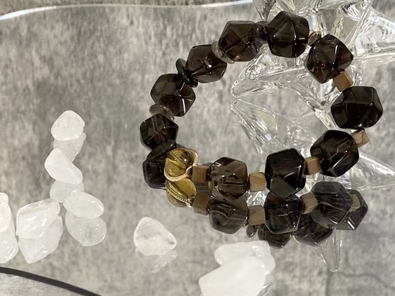 【電報裡的摩斯密碼－同生之約。手鍊】茶晶、木紋石、茶黃晶