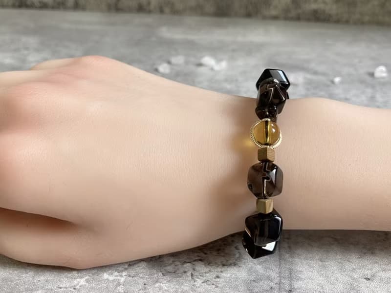 【電報裡的摩斯密碼－同生之約。手鍊】茶晶、木紋石、茶黃晶