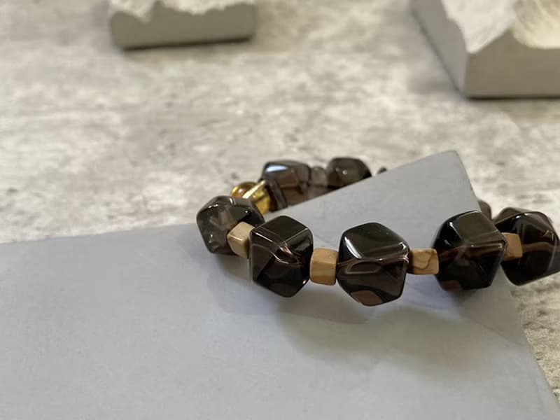 【電報裡的摩斯密碼－同生之約。手鍊】茶晶、木紋石、茶黃晶