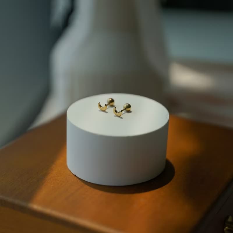 Mini 訂製款 316L醫療鋼 小弦月轉珠耳環