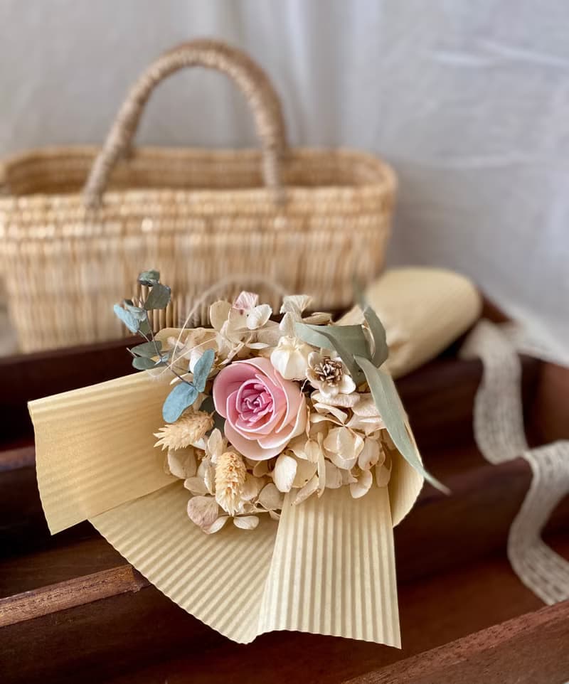 Masako 奶油色調 繡球花 玫瑰 乾燥花 索拉花 小花束