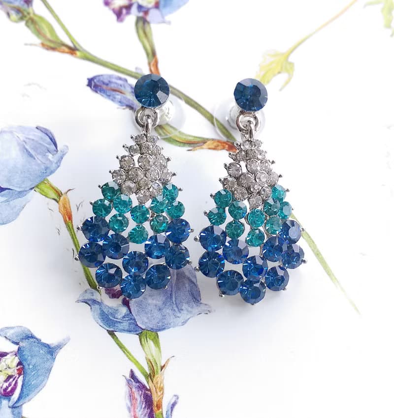 Vintage Jewelry 西洋古董飾品 藍色調 垂墜 絢麗 針式耳環