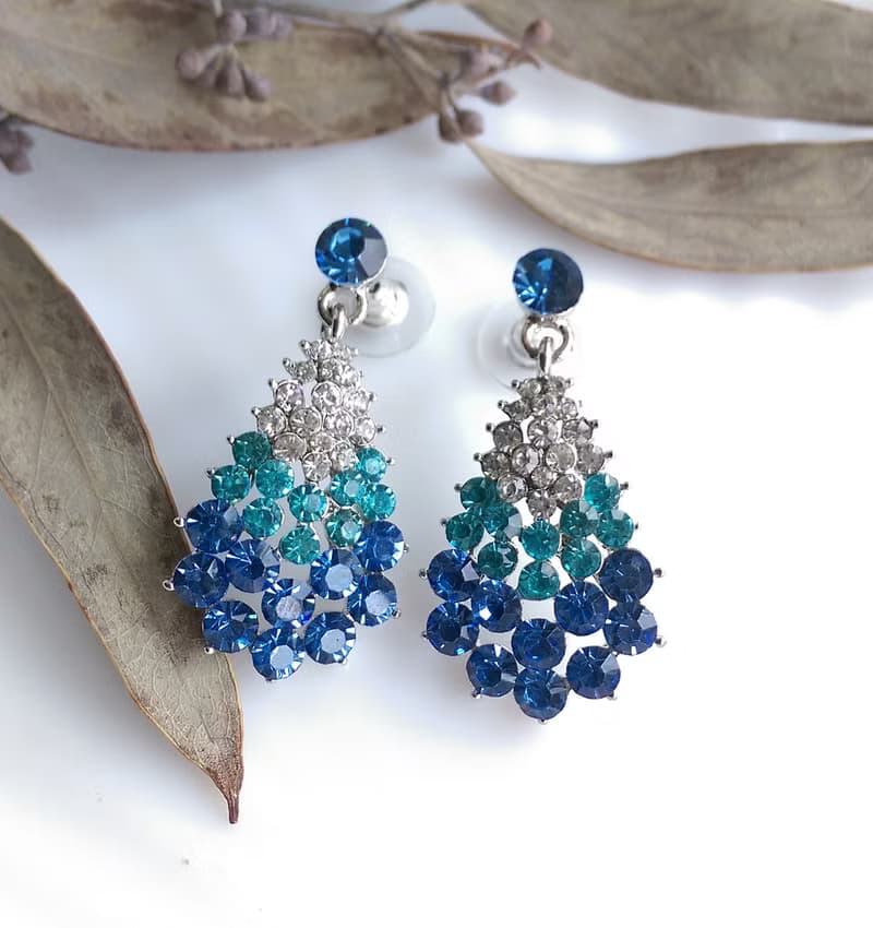 Vintage Jewelry 西洋古董飾品 藍色調 垂墜 絢麗 針式耳環