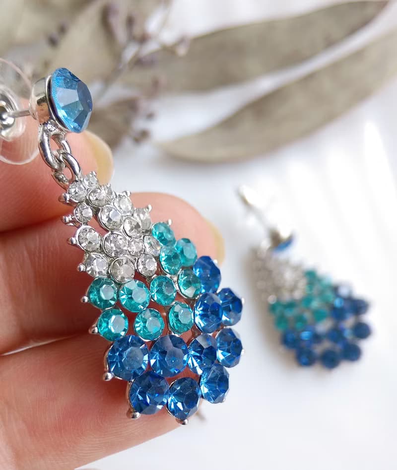 Vintage Jewelry 西洋古董飾品 藍色調 垂墜 絢麗 針式耳環