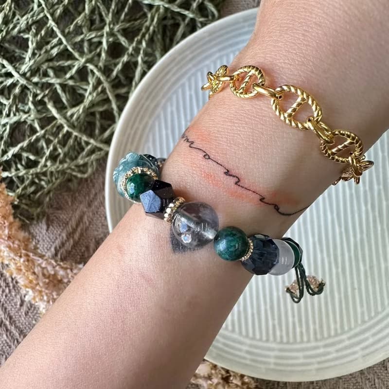 清淨藍綠晶石貔貅編織手鍊