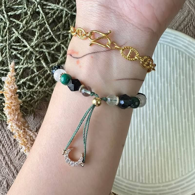 清淨藍綠晶石貔貅編織手鍊