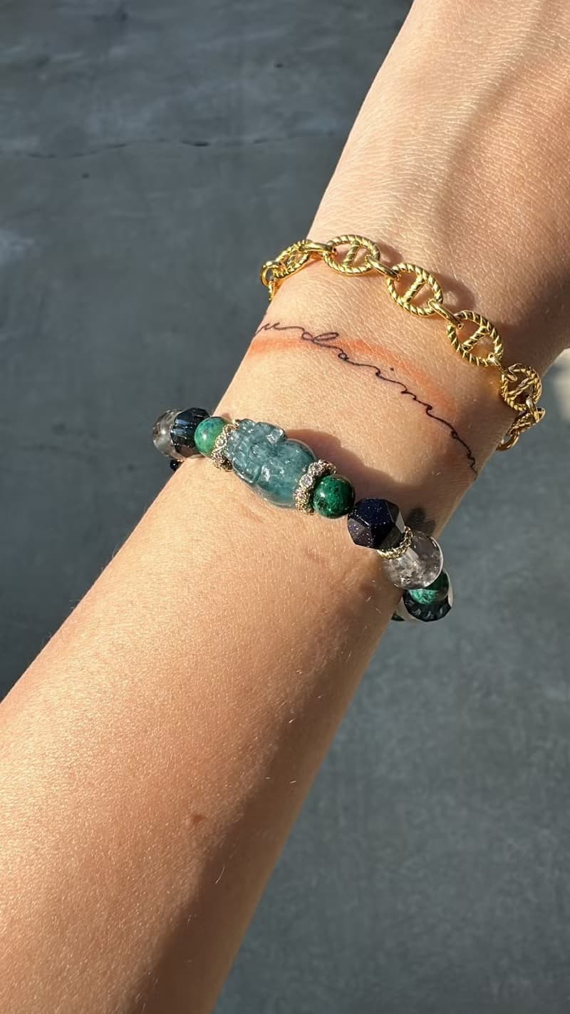 清淨藍綠晶石貔貅編織手鍊