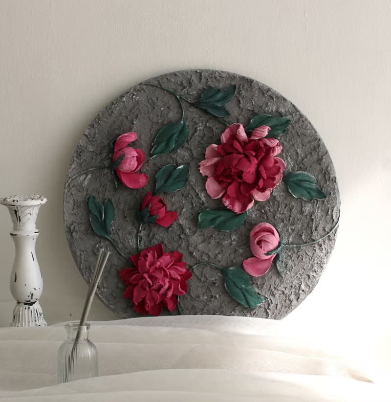 Peonies 3d painting, textured floral wall art, sculpture painting
