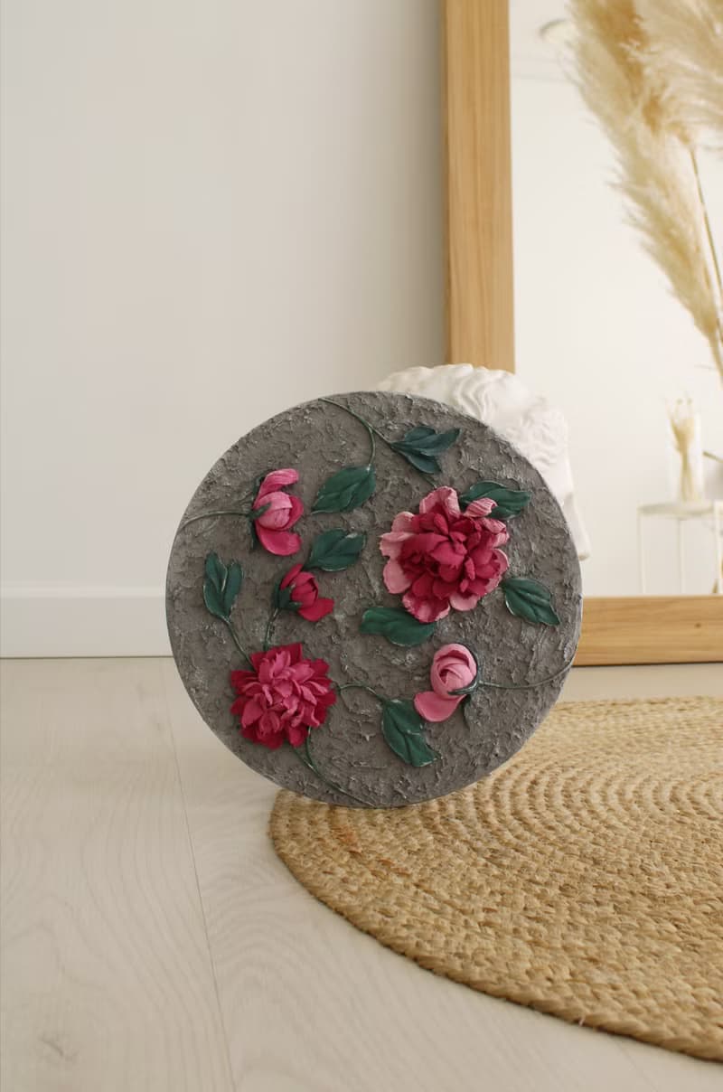 Peonies 3d painting, textured floral wall art, sculpture painting