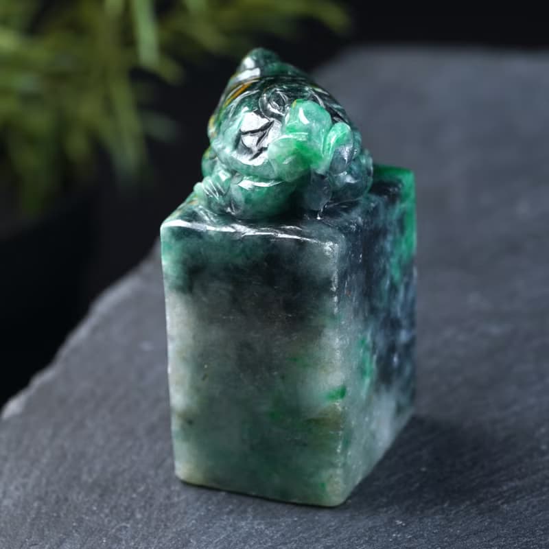 【吉祥‧長壽】花青翡翠烏龜玉印章 | 天然緬甸玉翡翠A貨 | 送禮