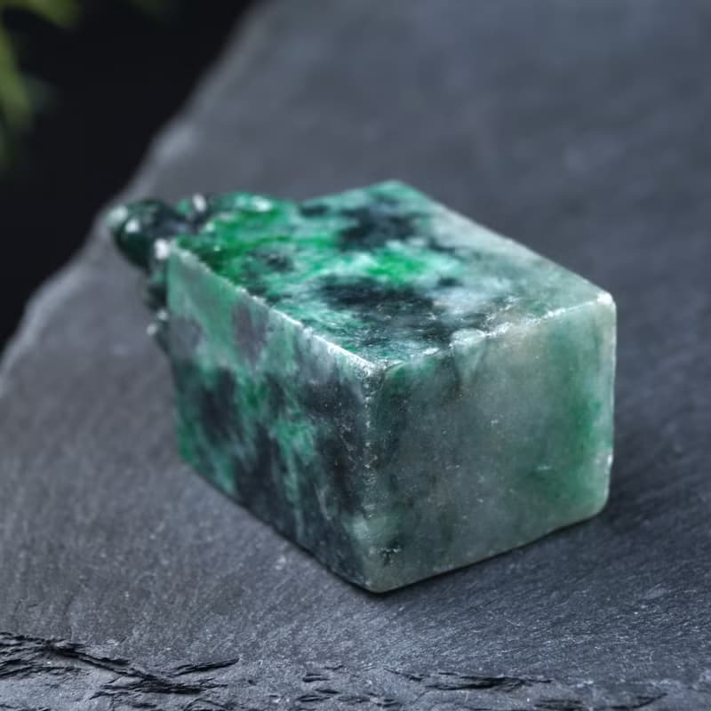 【吉祥‧長壽】花青翡翠烏龜玉印章 | 天然緬甸玉翡翠A貨 | 送禮