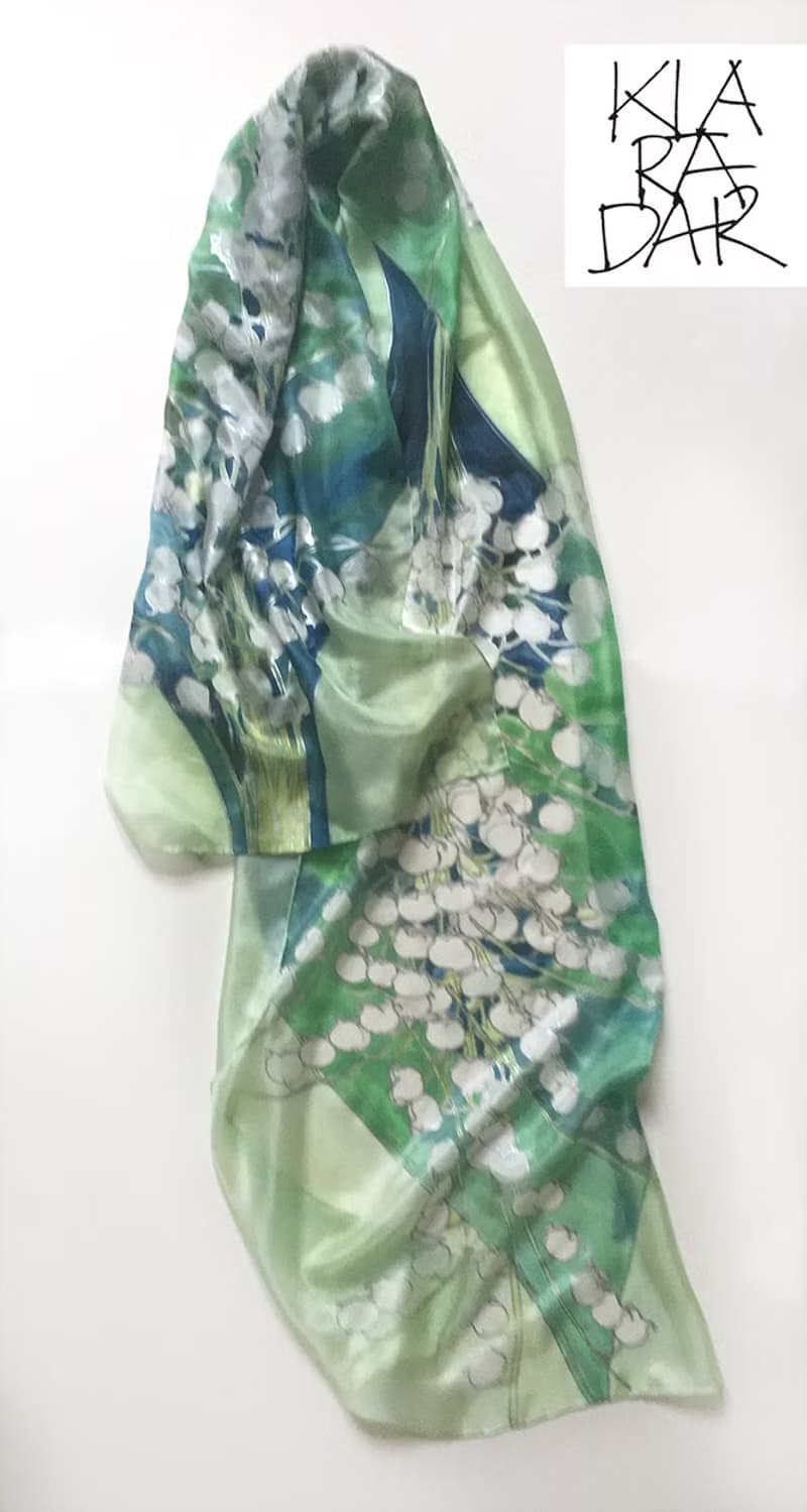 Silk Scarf Lily of The Valley/ Hand painted scarf