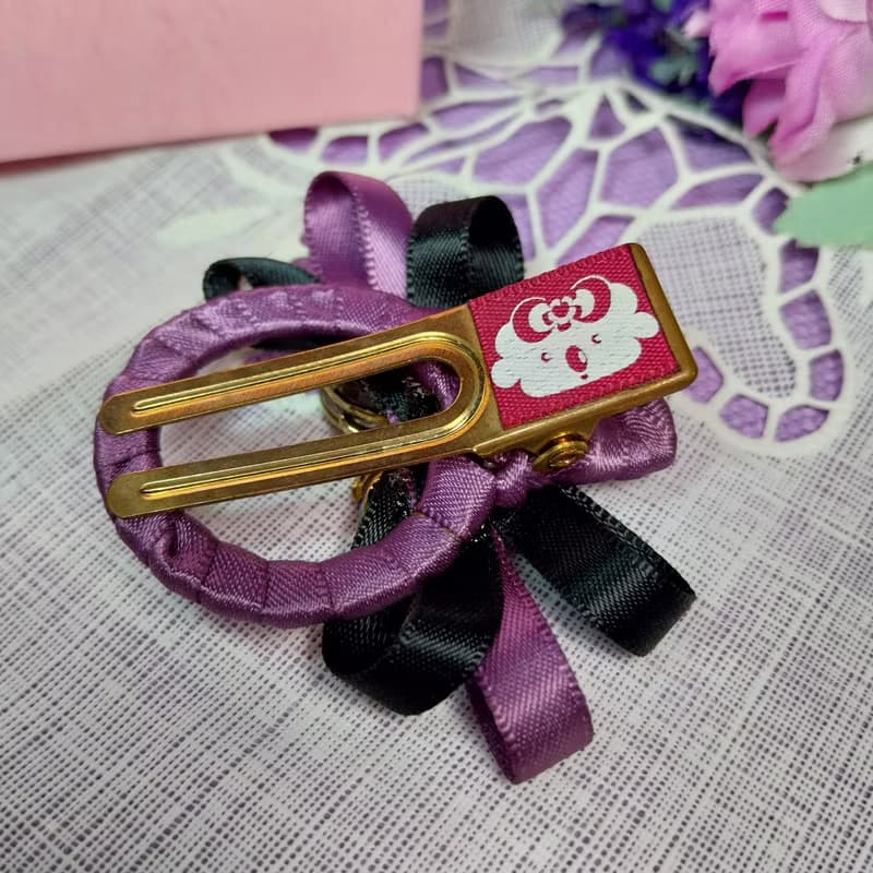 紫色蝴蝶結圓髮夾