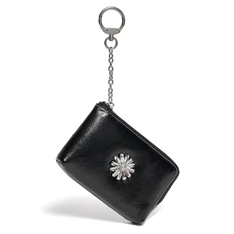 Daisy Keyring Coin Zipper Card Wallet Pouch Black
