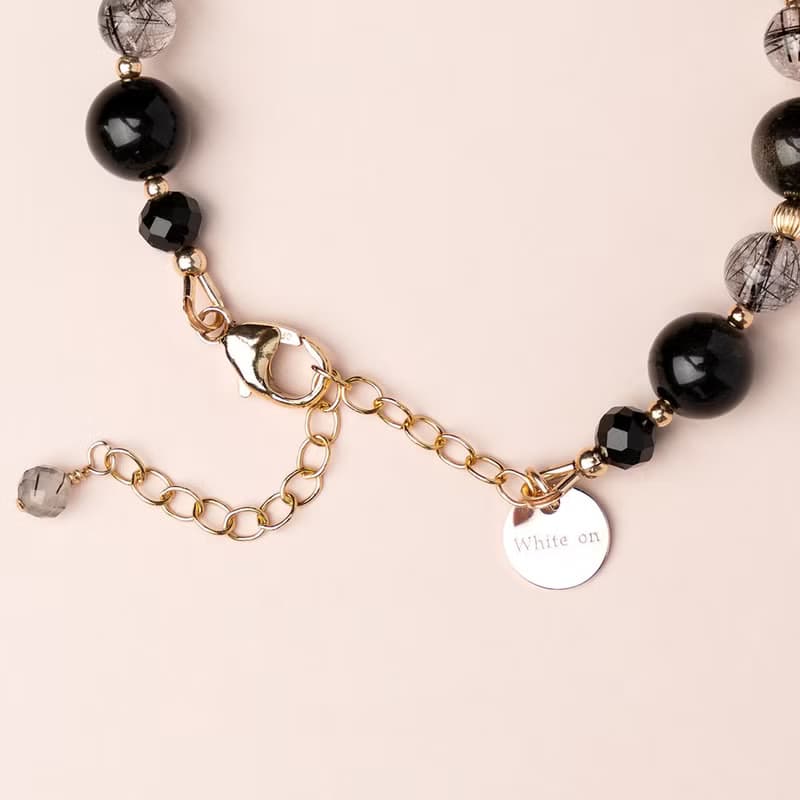 金沙黑曜石黑髮晶14K包金手鍊 不怕小人 水晶