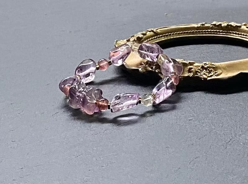 冰透紫水晶 金髮晶// 星光草莓晶//並蒂蓮螢石 黃銅手鍊 招財智慧