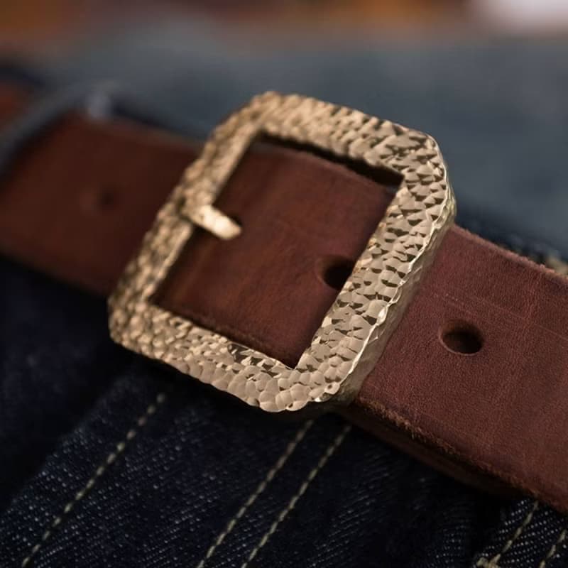 手工錘打實心黃銅扣 男士真皮皮帶腰帶3.8寬